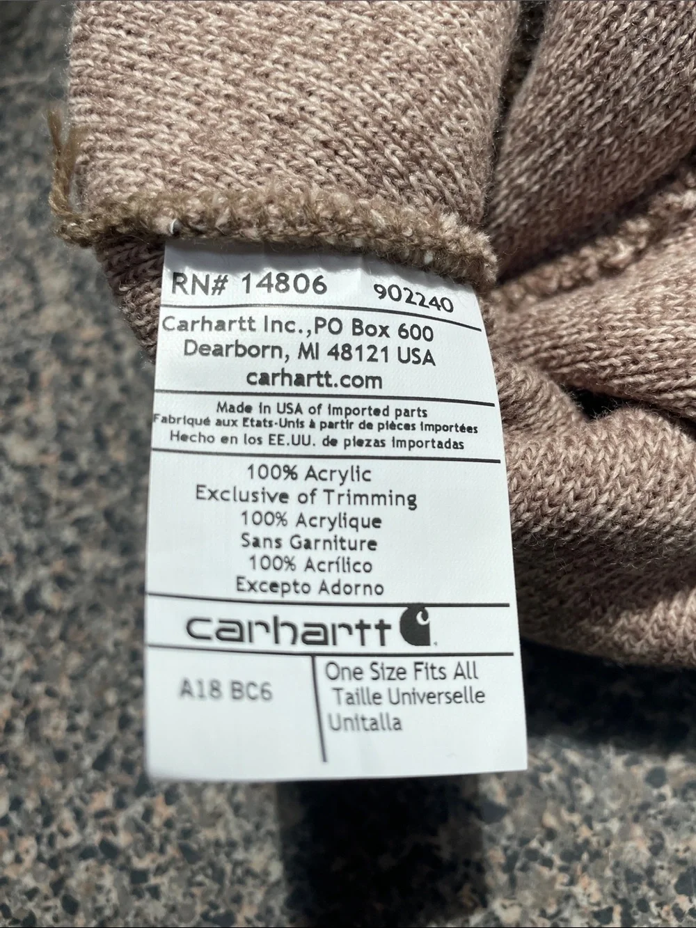 Carhartt Heathered Tan  Knit Cuffed Beanie with Gold Logo Patch